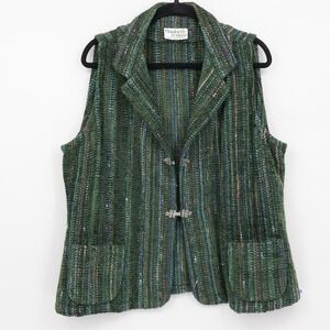 Elizabeth Jenkins Tweed Vest Womens 2X Green Southwestern Artisan Chenille Yarn